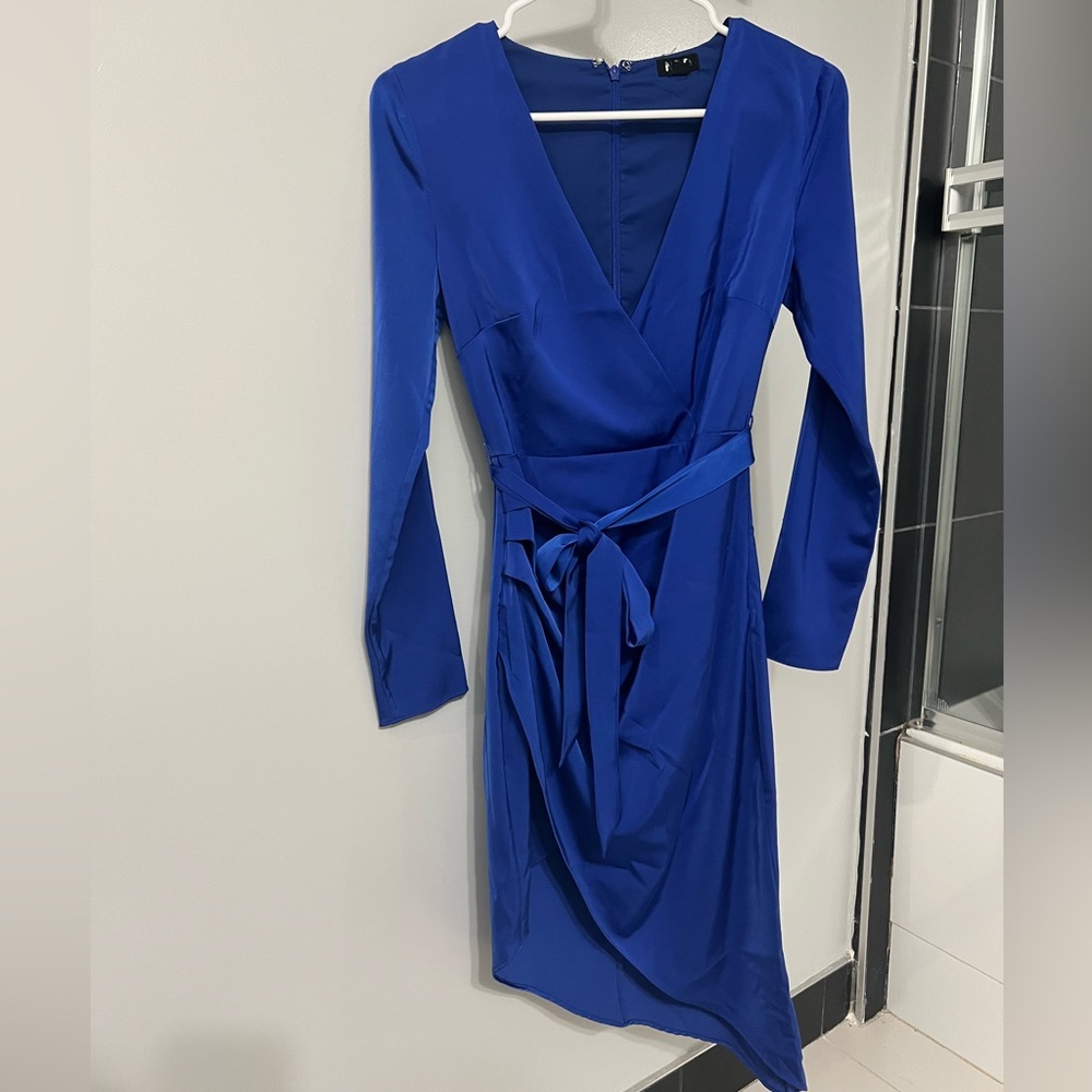 NBD blue satin dress